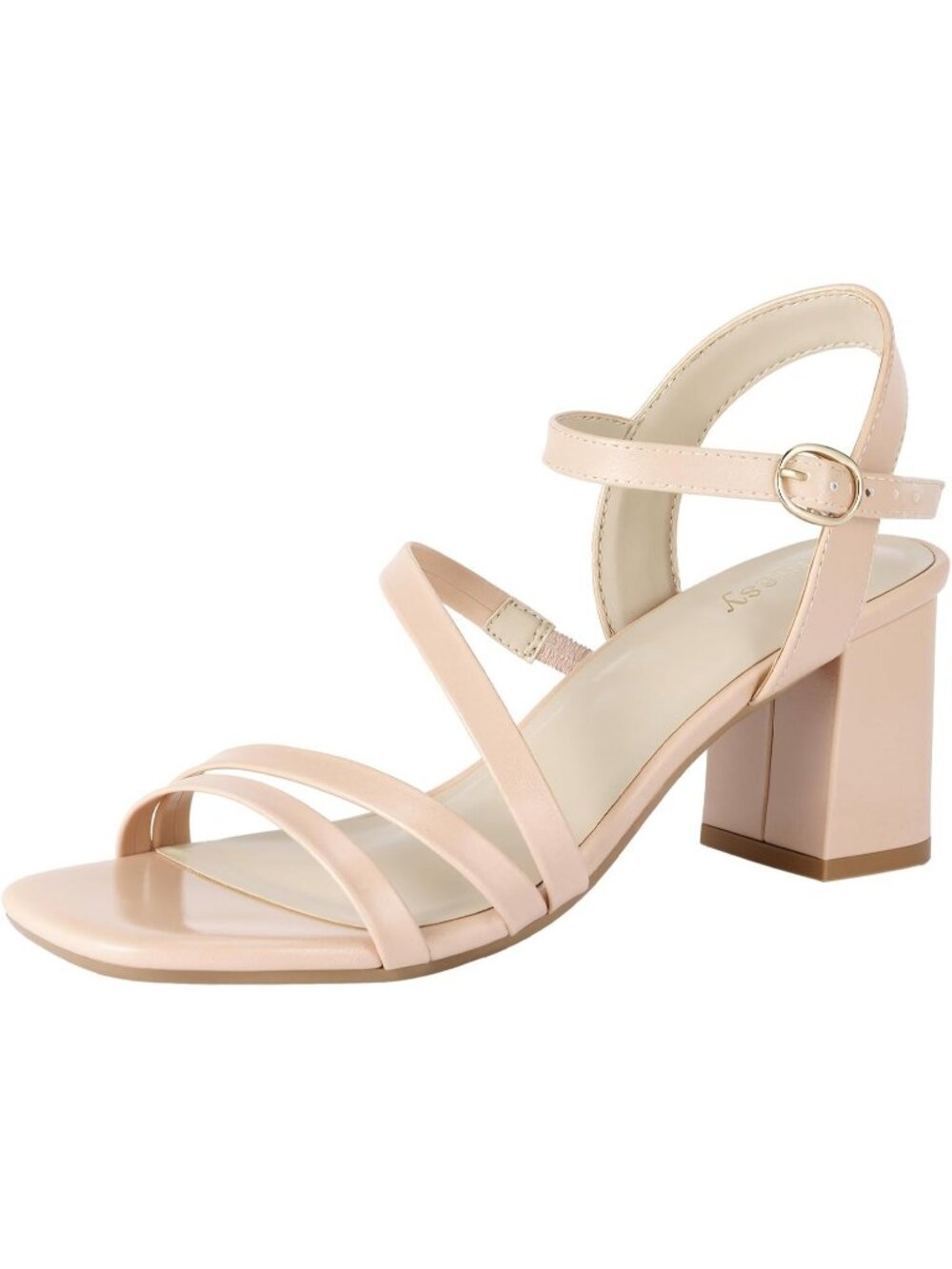 Women's Nude Square Open Toe Chunky Block Strappy Heeled Sandals For Wedding